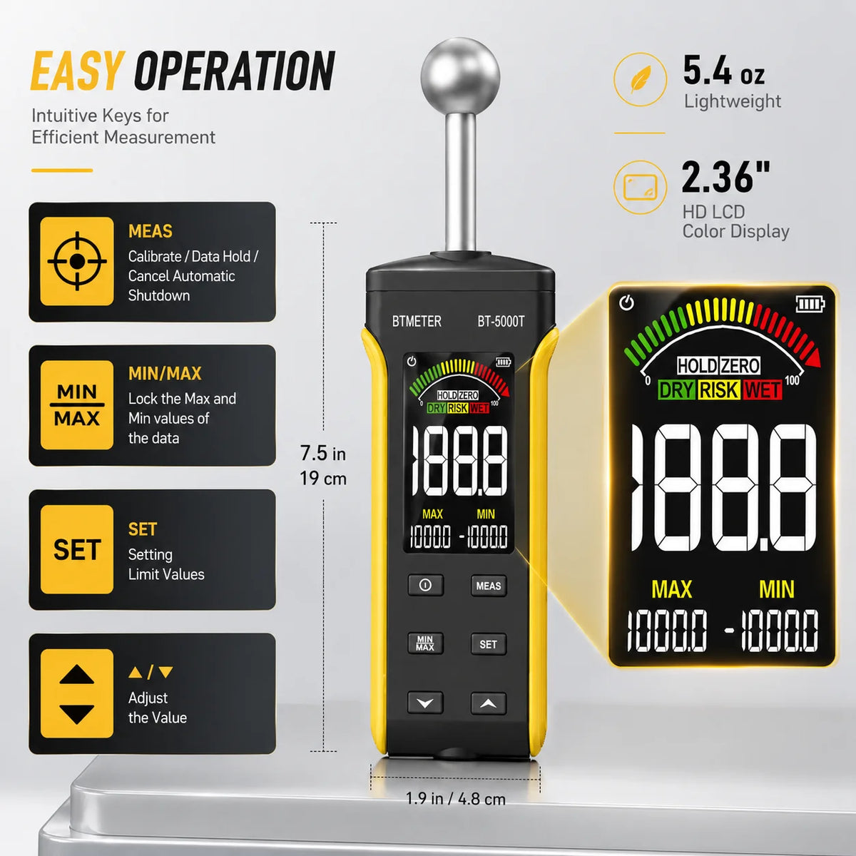 Medidor de Humedad BTMETER Sin Contacto - Madera y Paredes
