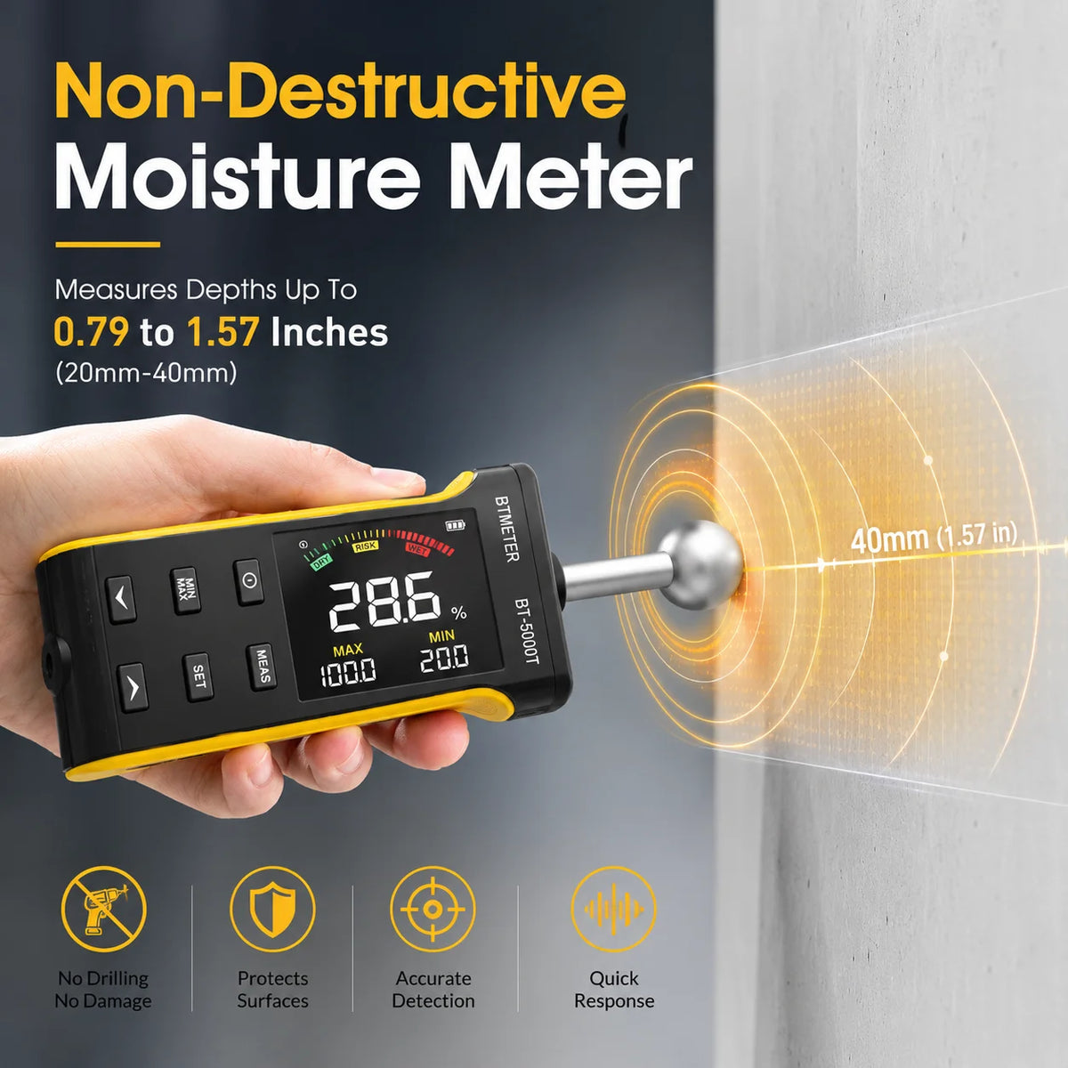 Medidor de Humedad BTMETER Sin Contacto - Madera y Paredes