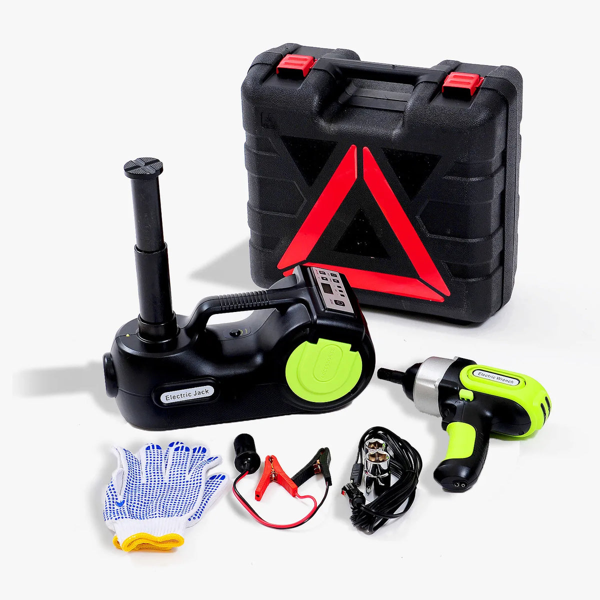 Kit Gato Eléctrico 12V 5 Toneladas 4 en 1 FOVOW – Gato Hidráulico + Llave de Impacto + Compresor + Luz LED