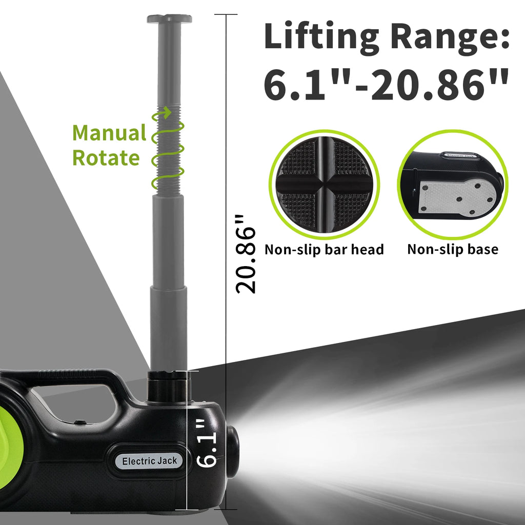 Kit Gato Eléctrico 12V 5 Toneladas 4 en 1 FOVOW – Gato Hidráulico + Llave de Impacto + Compresor + Luz LED