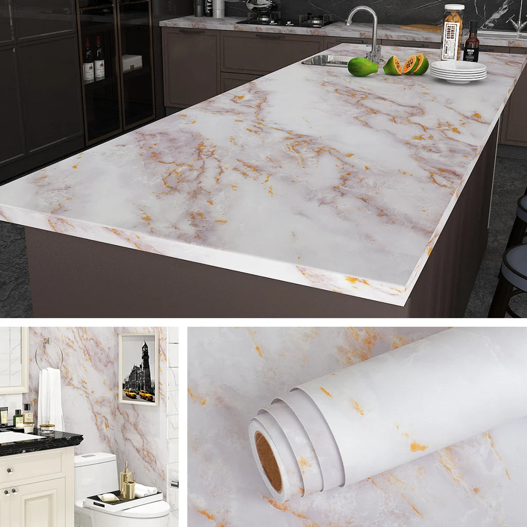 Vinilo Autoadhesivo Efecto Mármol | PVC Impermeable Resistente al Calor | Rollo 60cm | Cocina Baño Encimeras