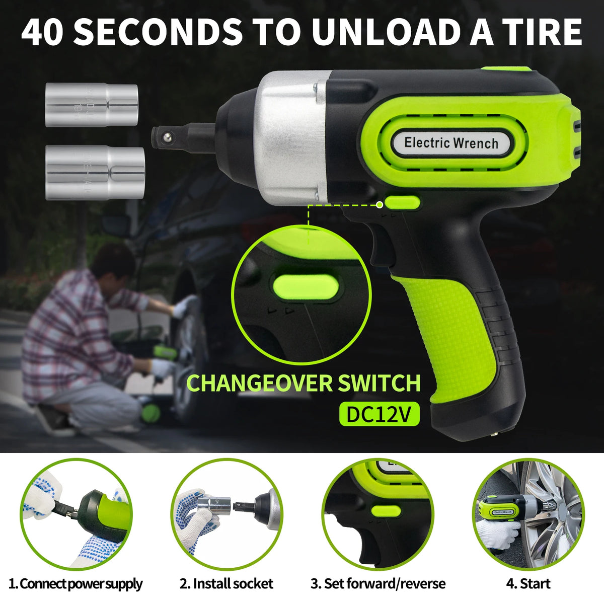Kit Gato Eléctrico 12V 5 Toneladas 4 en 1 FOVOW – Gato Hidráulico + Llave de Impacto + Compresor + Luz LED