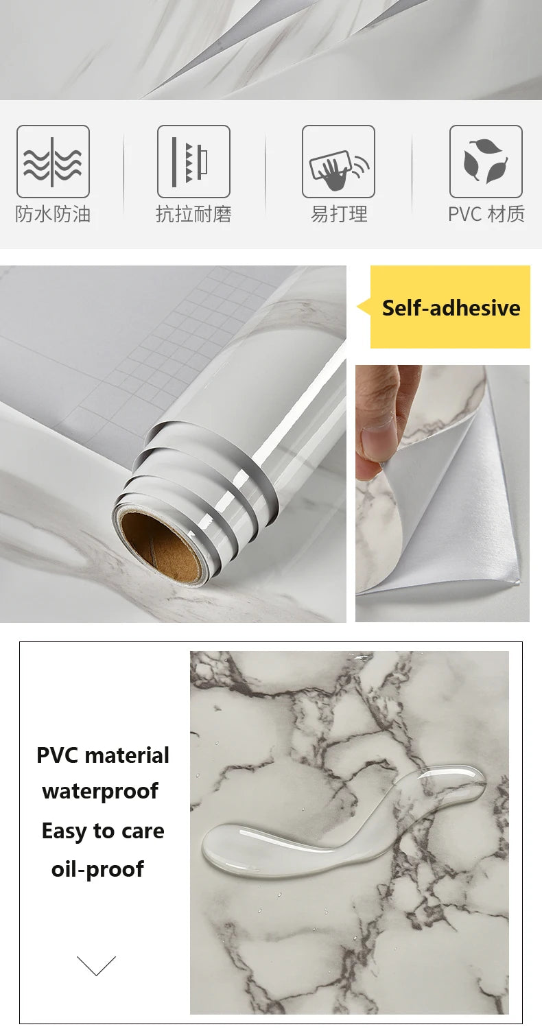 Vinilo Autoadhesivo Efecto Mármol | PVC Impermeable Resistente al Calor | Rollo 60cm | Cocina Baño Encimeras