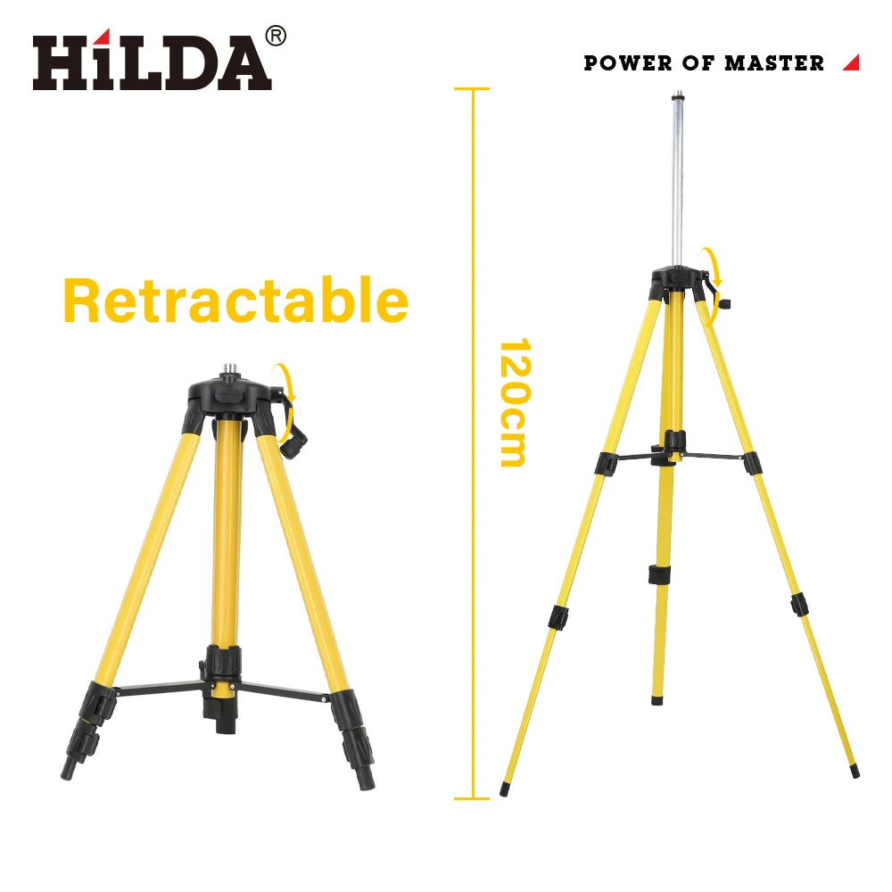 Trípode para Nivel Láser HILDA AB290 – Altura Regulable 1,2m/1,5m en Ferroaleación con Adaptador 5/8"