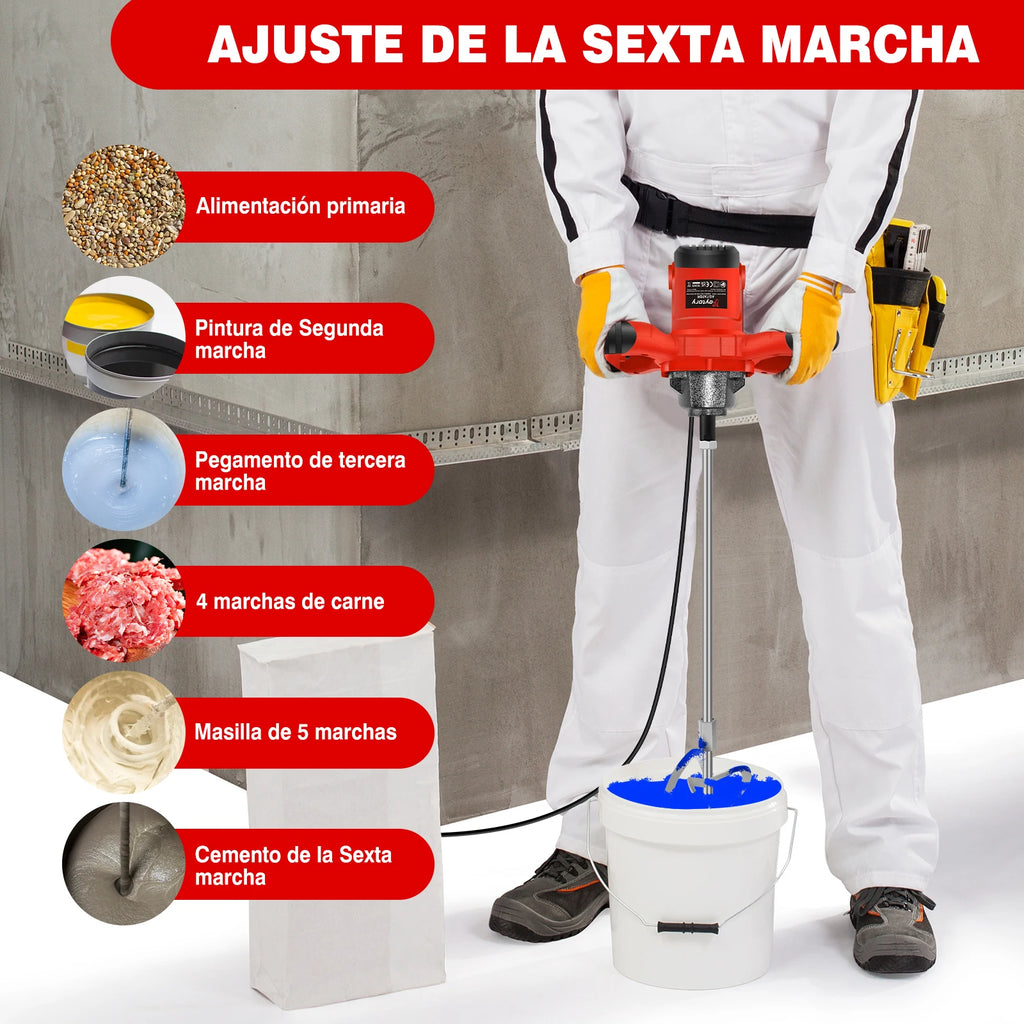 Mezcladora de Hormigón Portátil DayPlus 2600W - Varilla M14, 6 Velocidades