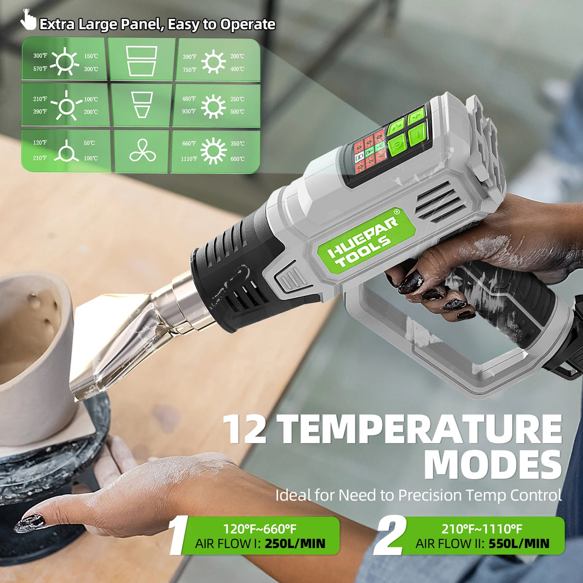 HUEPAR HG03 Heat Gun - 12 Temperature LCD