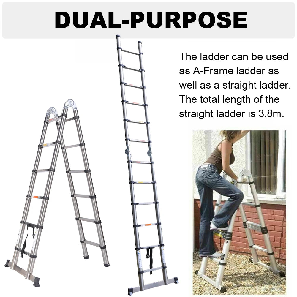Escalera Telescópica Plegable A-Frame 3,8m / 5m | Aluminio o Acero Inox | Carga 150 kg | Certificado EN131