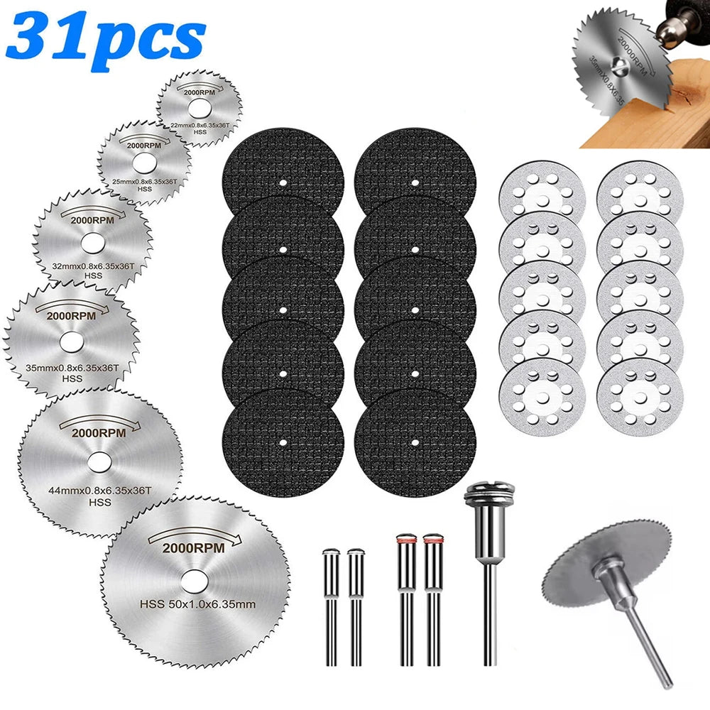 Set de 31 discos de corte HSS para mini taladro y rotativa