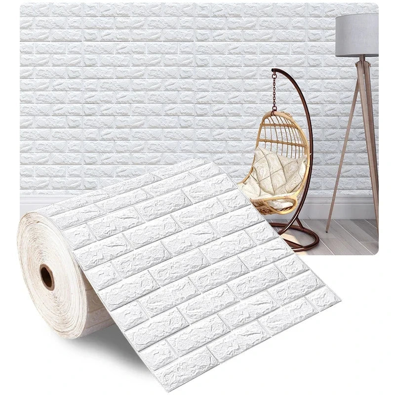 Papel pintado efecto ladrillo aplicado en pared