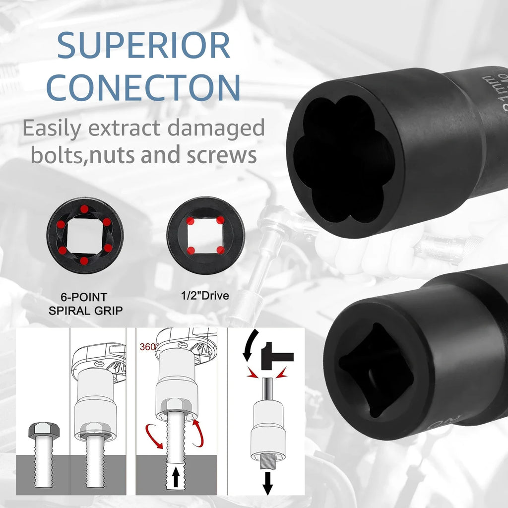 Set Extractor de Tuercas Dañadas 17-22mm (5 Piezas)