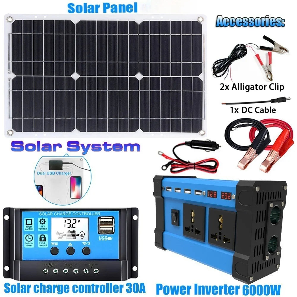 Kit Solar 6000W con Panel 600W, Inversor y Controlador de Carga 12V