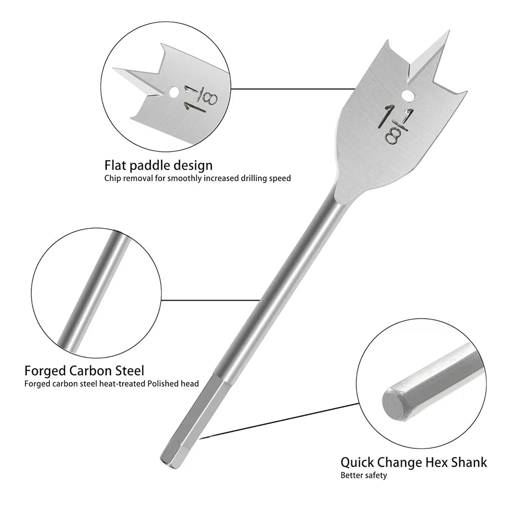 Set de Brocas Planas para Madera 10-20mm - Broca de Pala de Tres Puntas