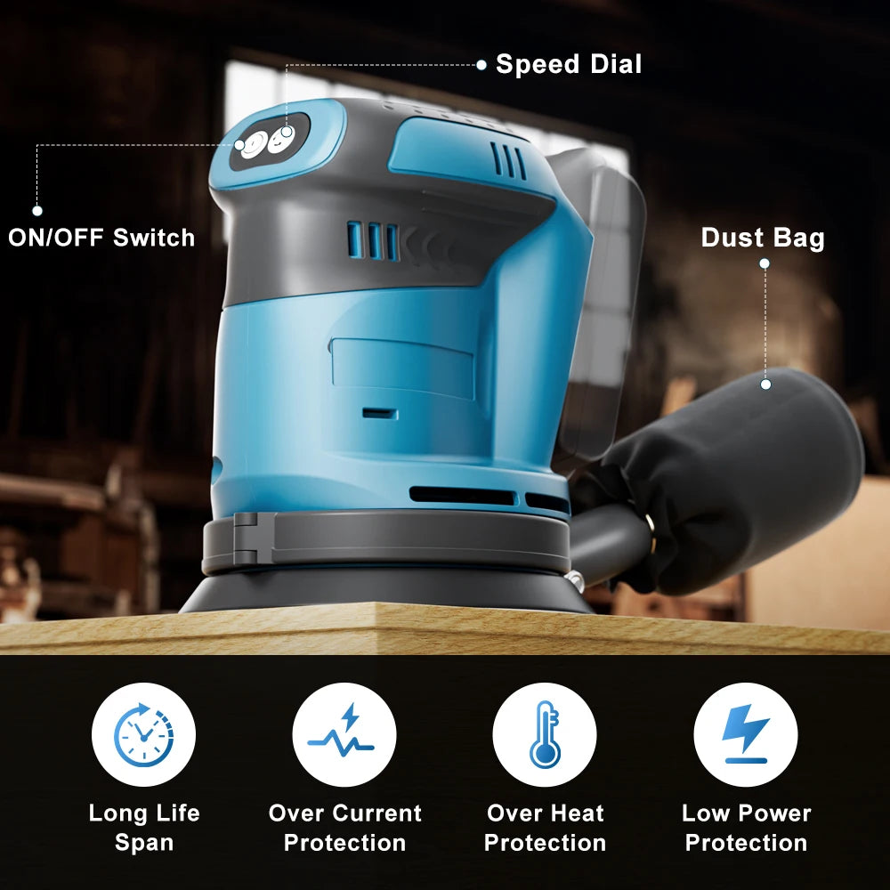 Synxiter 125mm Cordless Random Orbital Sander for Makita 18V Battery