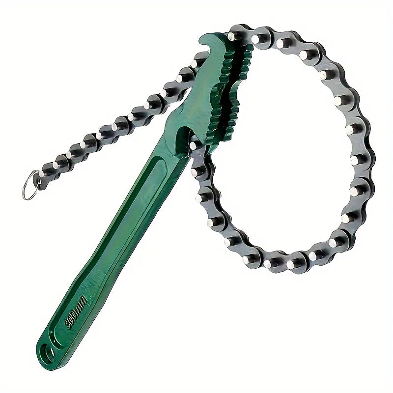 Llave de Cadena de Acero para Filtros de Aceite y Tuberías – Agarre Ajustable con Mango Ergonómico