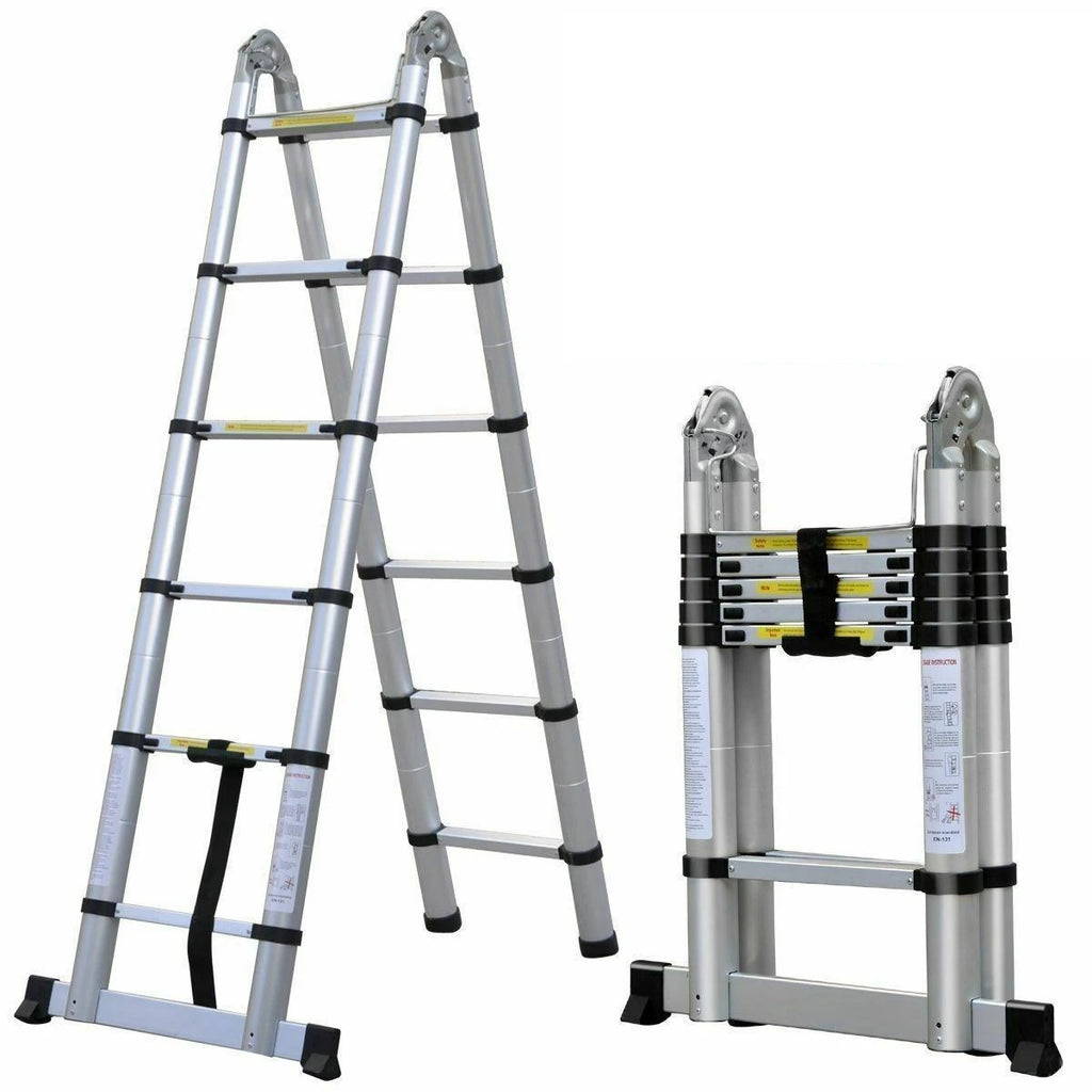 Escalera telescópica plegable de aluminio en posición extendida