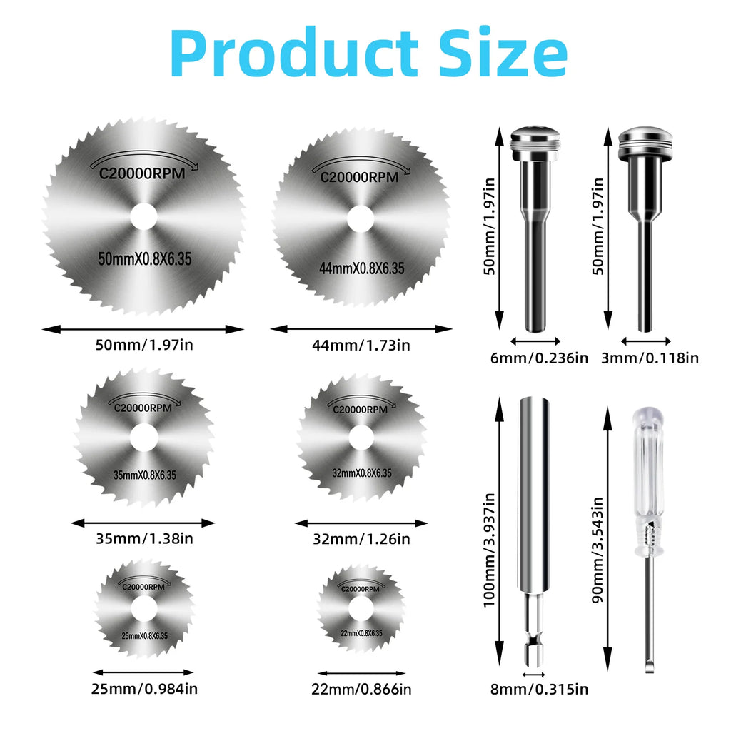 Set 10 Discos de Sierra Circular HSS Vástago 1/4" – Para Metal, Madera y Plástico en Amoladora y Rotativa