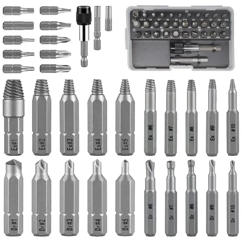 Kit Extractor de Tornillos Dañados 33 Piezas con Manguito