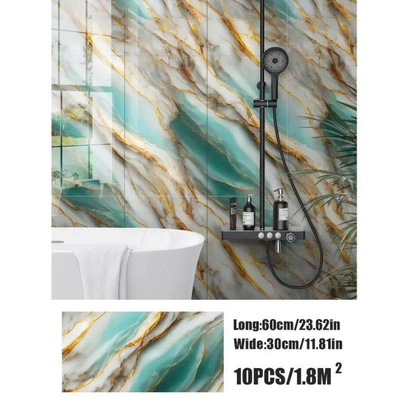Azulejos Autoadhesivos 3D Efecto Mármol | Pack 10 uds 30x30cm | Impermeable Antibacteriano | Cocina Baño Suelo Pared