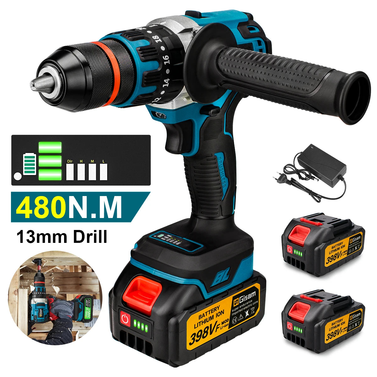 Taladro Percutor Inalámbrico Brushless 18V - 480N.M (13mm)