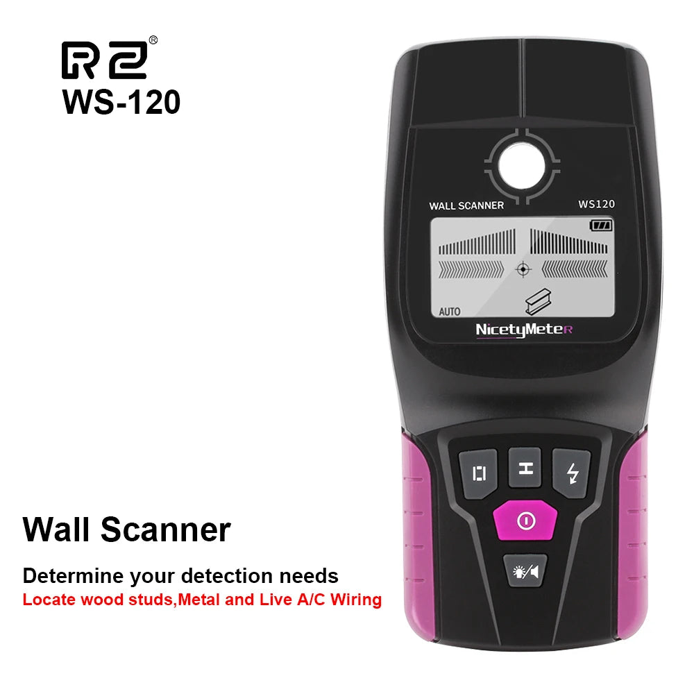 Detector de Paredes Multifunción RZ WS120 – Cables en Tensión, Tuberías PVC y Metal con Pantalla LCD