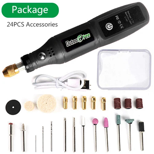 Mini Taladro Rotativo Inalámbrico USB - 24 Accesorios