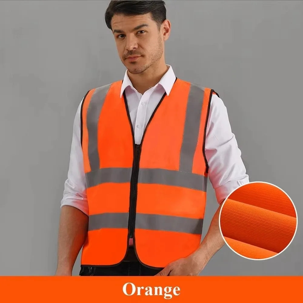 Chaleco de Alta Visibilidad con Cremallera y Bandas Reflectantes para Obra