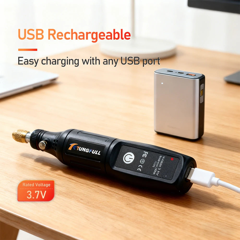 TUNGFULL USB Cordless Rotary Mini Drill – DIY Engraving, Polishing, and Carving