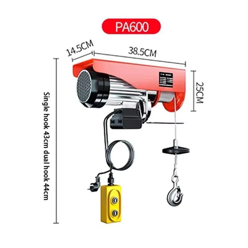 Mini Polipasto Eléctrico 220V con Cable de Acero – Grua Doméstica y de Construcción con Mando