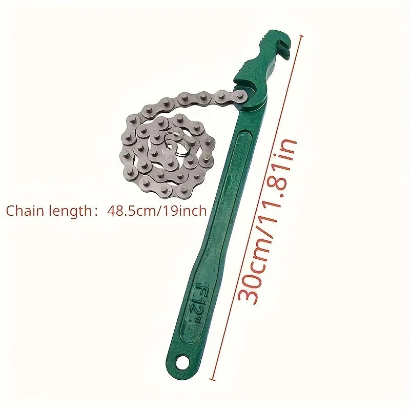 Llave de Cadena de Acero para Filtros de Aceite y Tuberías – Agarre Ajustable con Mango Ergonómico