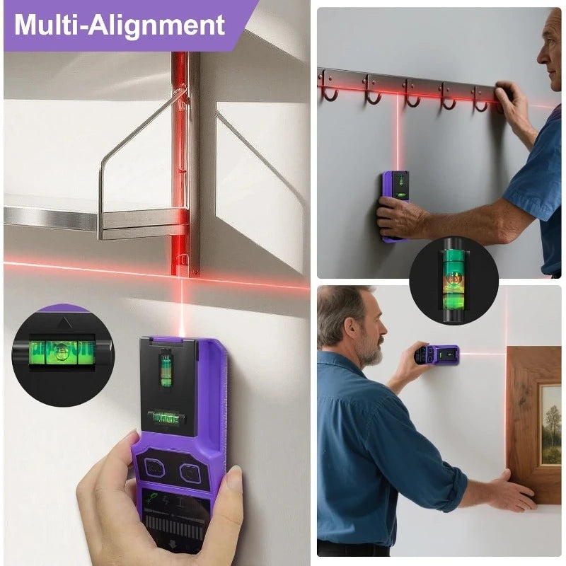 Detector de Montantes con Nivel Láser y Pantalla LCD – Metal, Madera, Cable AC y Tuberías