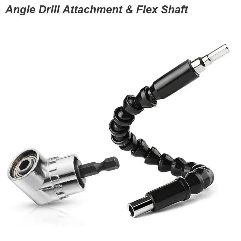 Set Accesorios para Taladro – Adaptador Angular, Eje Flexible y Chuck 1/4" Hex Magnético