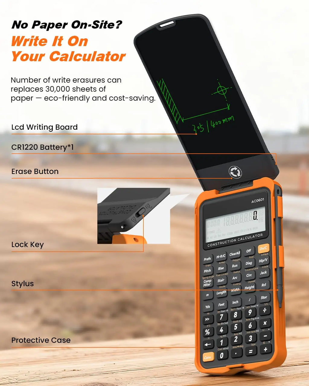 Calculadora de Construcción con Tableta de Escritura