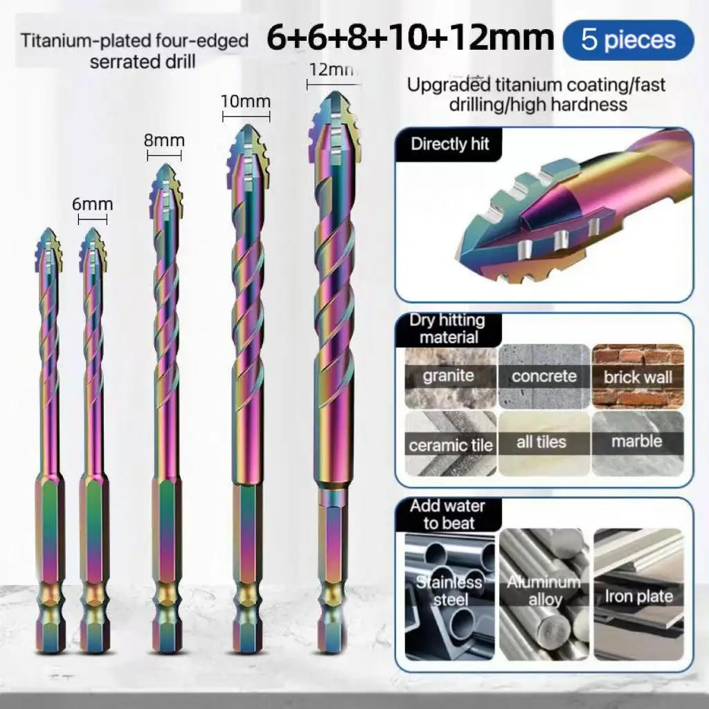 Set de Brocas de Diamante Cuatro Filos para Cristal, Azulejo y Cerámica (3-12mm)