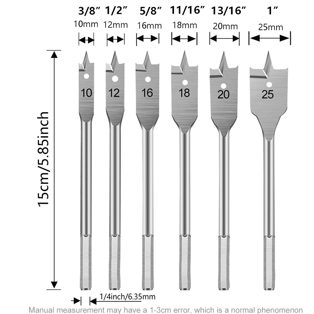 Set de Brocas Planas para Madera 10-20mm - Broca de Pala de Tres Puntas
