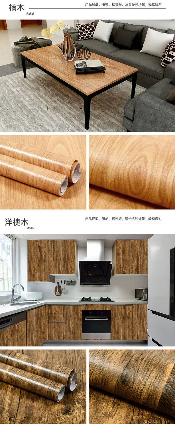 Vinilo Adhesivo Efecto Madera para Muebles | PVC Impermeable Autoadhesivo | Renovación Fácil