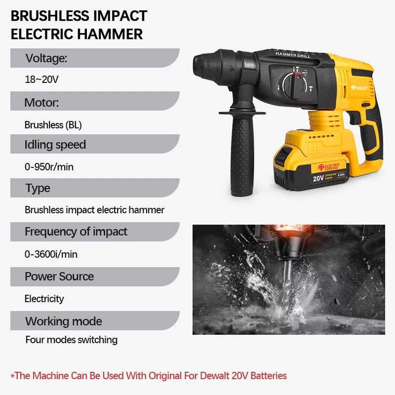 Martillo rotativo compatible con batería Dewalt 21V