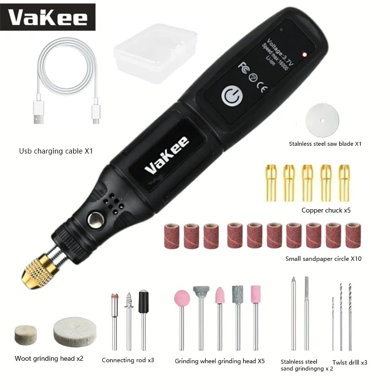 Mini Electric Cordless USB Drill VaKee – Engraving Pen and DIY Rotary Tool