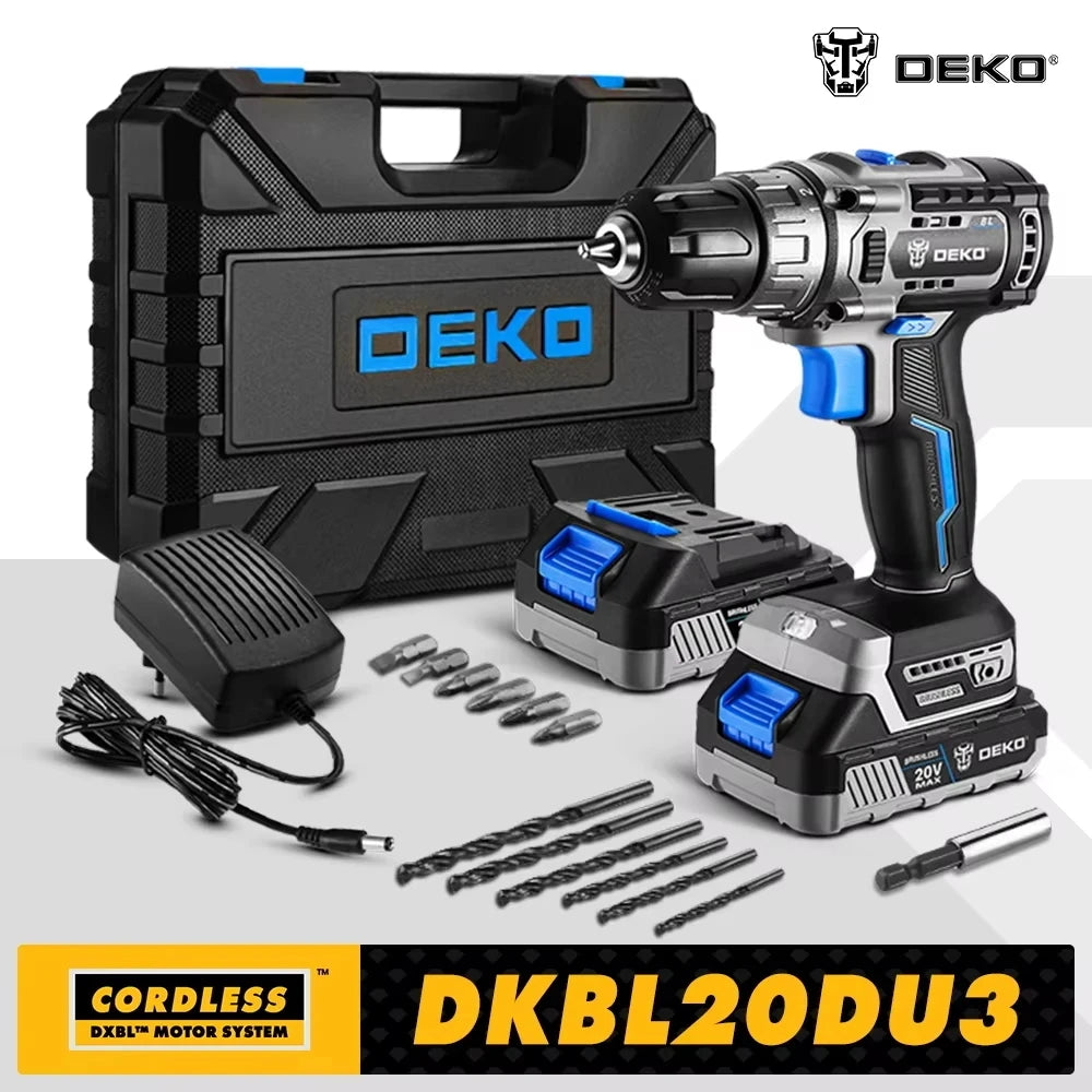 Taladro Atornillador Inalámbrico DEKO 20V Brushless - Kit Compacto (42N.m)