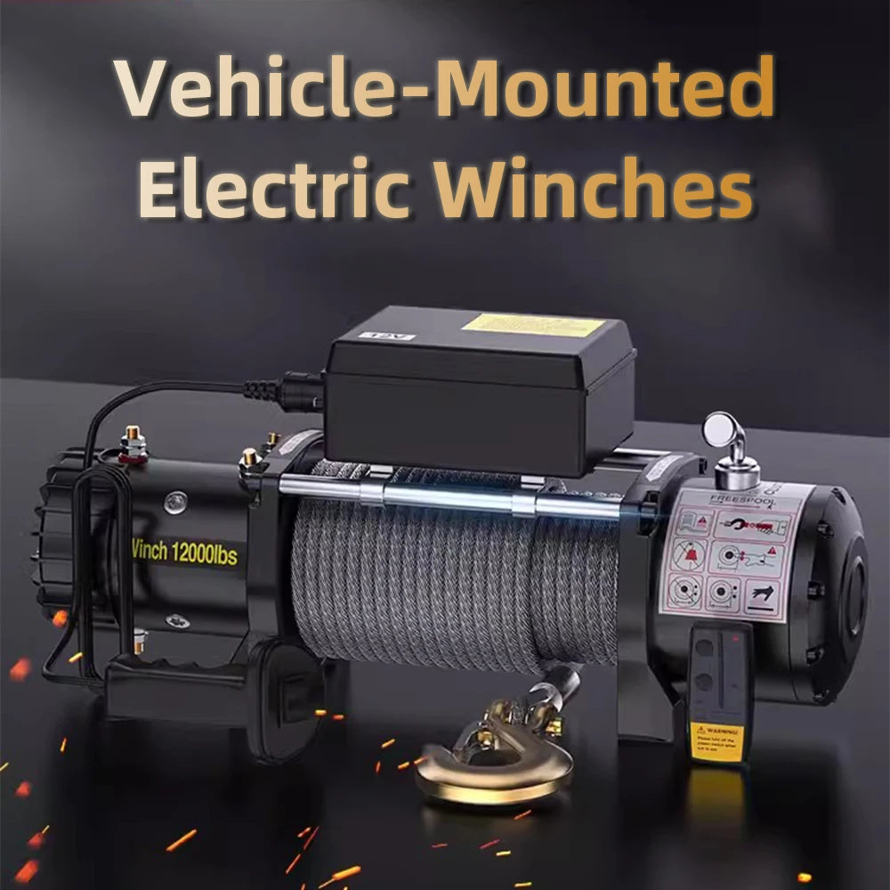 TUNGFULL 12V/24V Waterproof Electric Winch – Self-Recovery Crane for SUV and Off-Road Vehicle