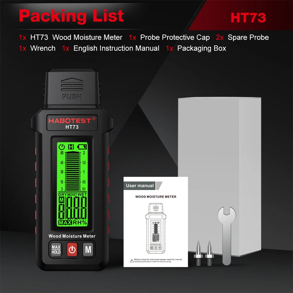 HABOTEST HT73 Digital Moisture Meter - Wood and Building