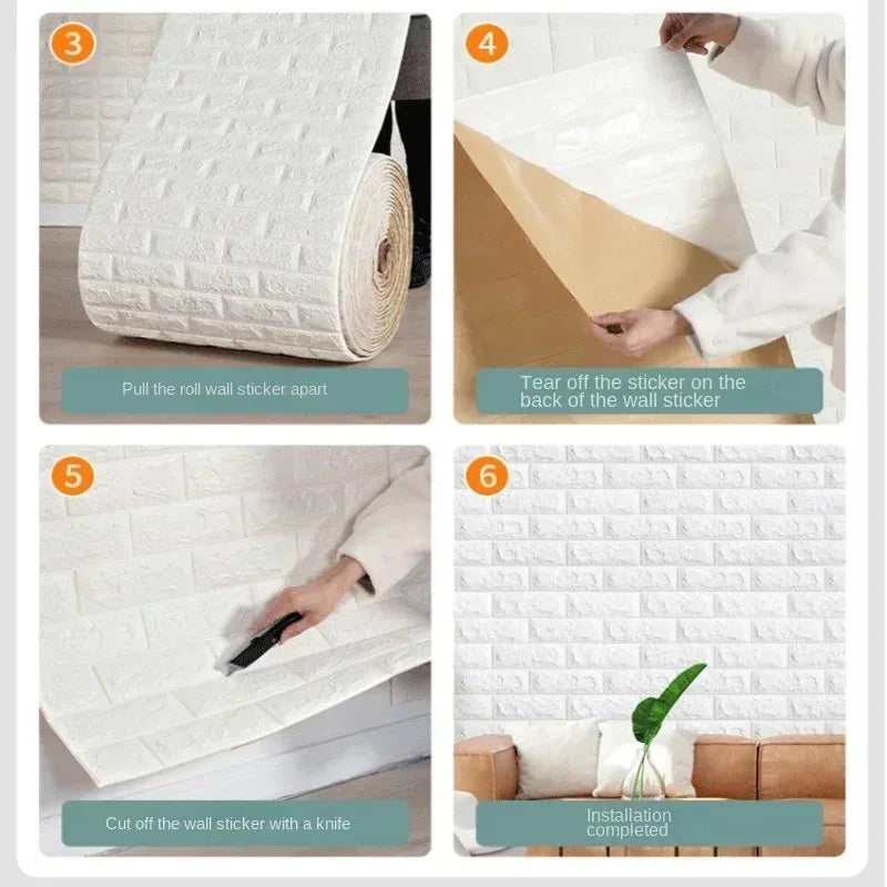 Papel Pintado 3D Autoadhesivo Efecto Ladrillo | Rollo Continuo 70cm x 1/3/5/10M | Impermeable