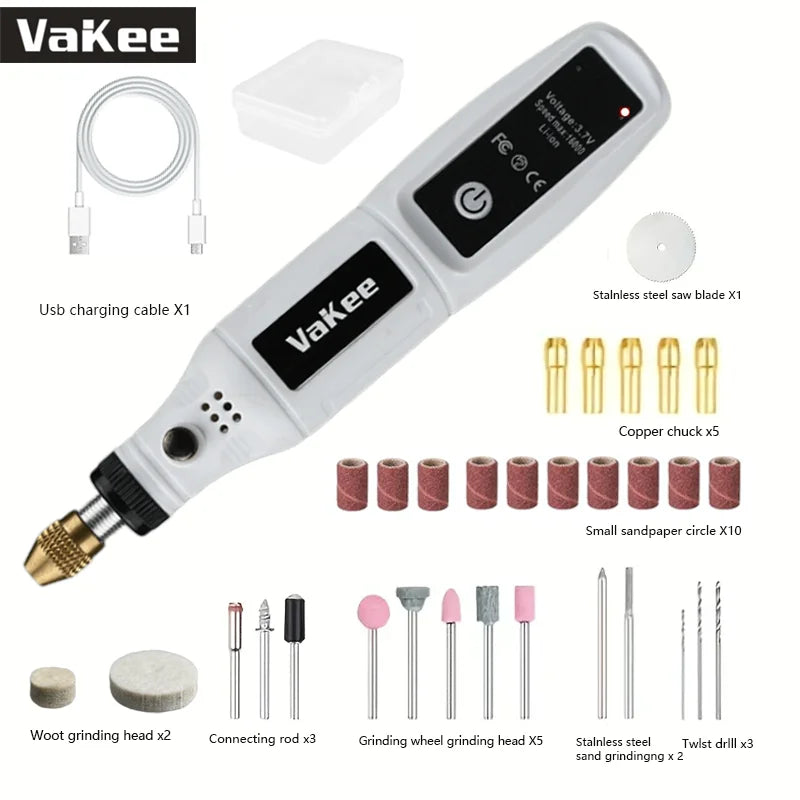 Mini Electric Cordless USB Drill VaKee – Engraving Pen and DIY Rotary Tool
