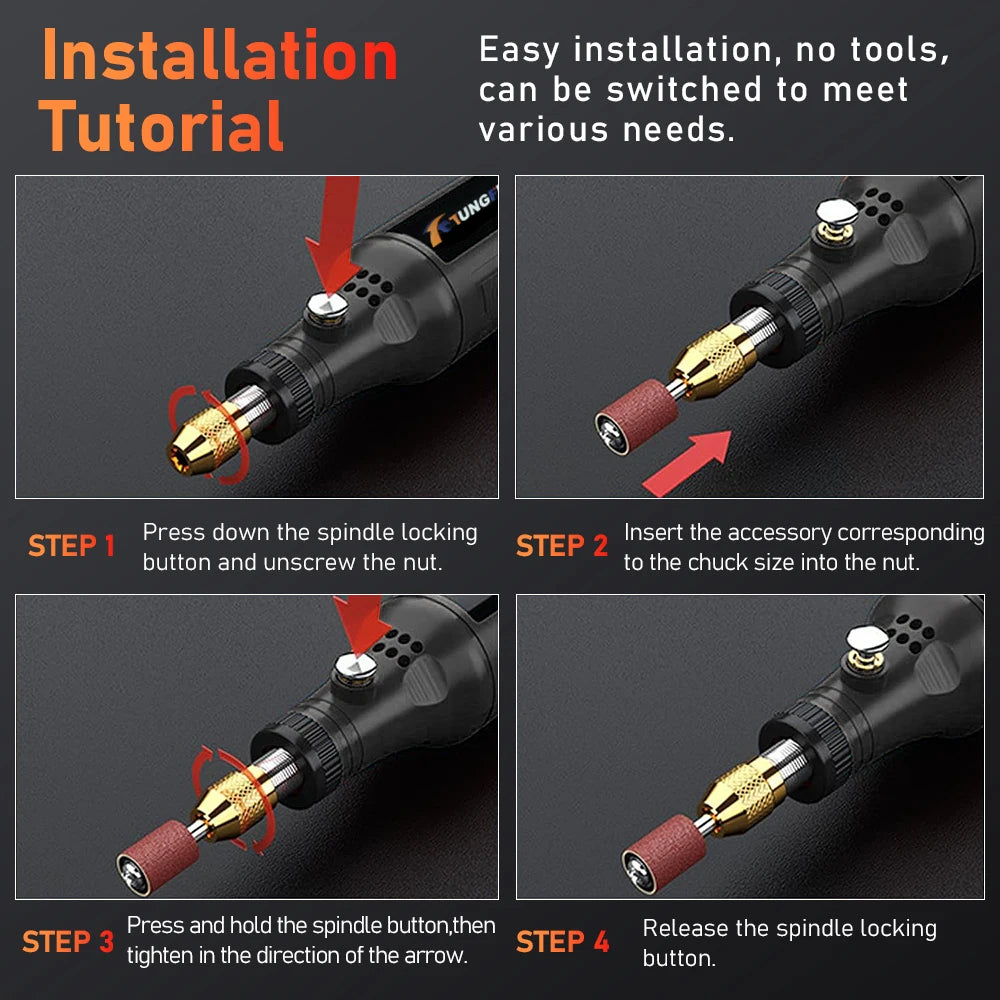 Mini Taladro Rotativo Inalámbrico USB TUNGFULL – Grabado, Pulido y Tallado DIY
