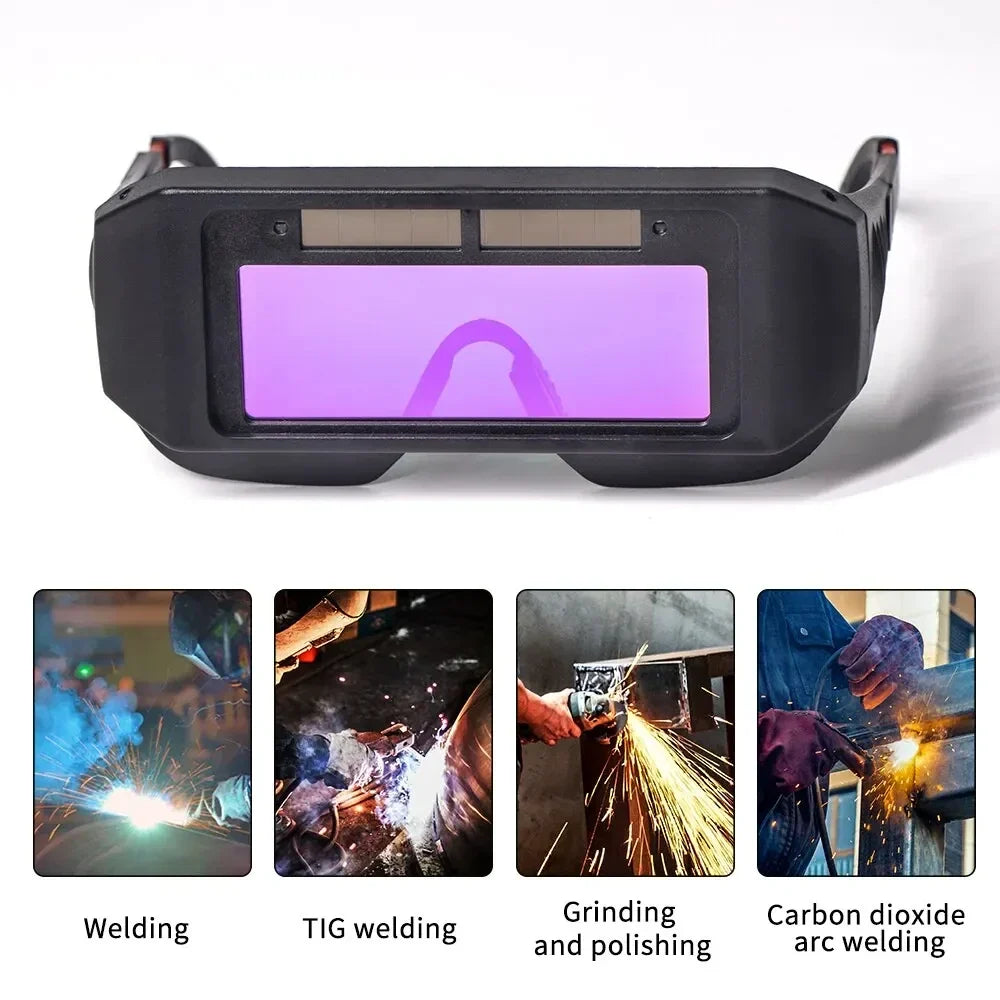 Gafas de soldadura puestas en un soldador
