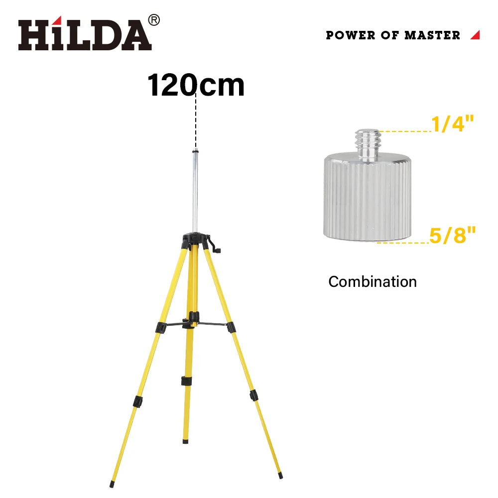 Trípode para Nivel Láser HILDA AB290 – Altura Regulable 1,2m/1,5m en Ferroaleación con Adaptador 5/8"