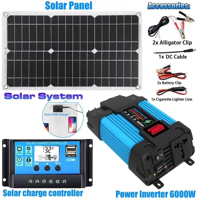 Kit Solar 6000W con Panel 600W, Inversor y Controlador de Carga 12V