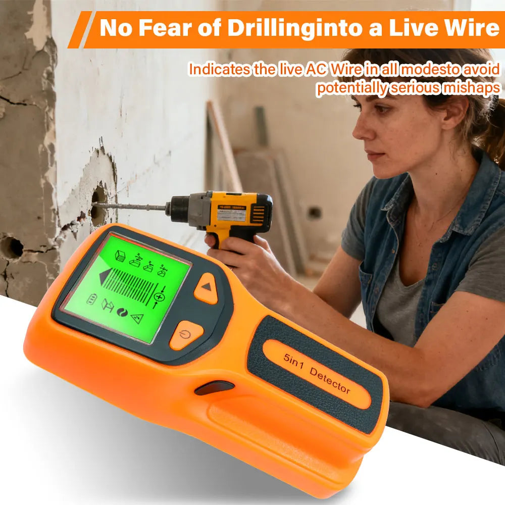 Detector de Pared 5 en 1 - Cables, Tornillos y Tuberías