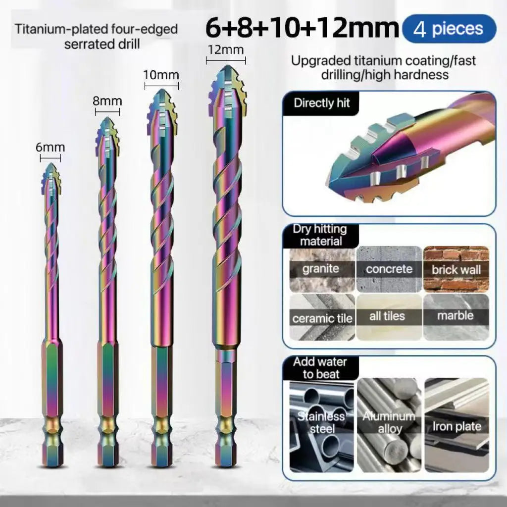 Set de Brocas de Diamante Cuatro Filos para Cristal, Azulejo y Cerámica (3-12mm)