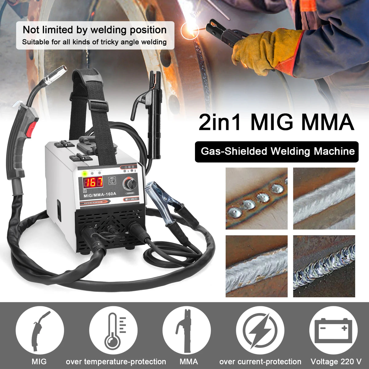 Soldadora inverter MIG MMA 2 en 1 sin gas 120A