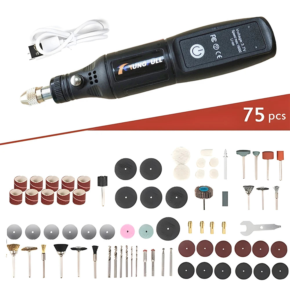 TUNGFULL USB Cordless Rotary Mini Drill – DIY Engraving, Polishing, and Carving